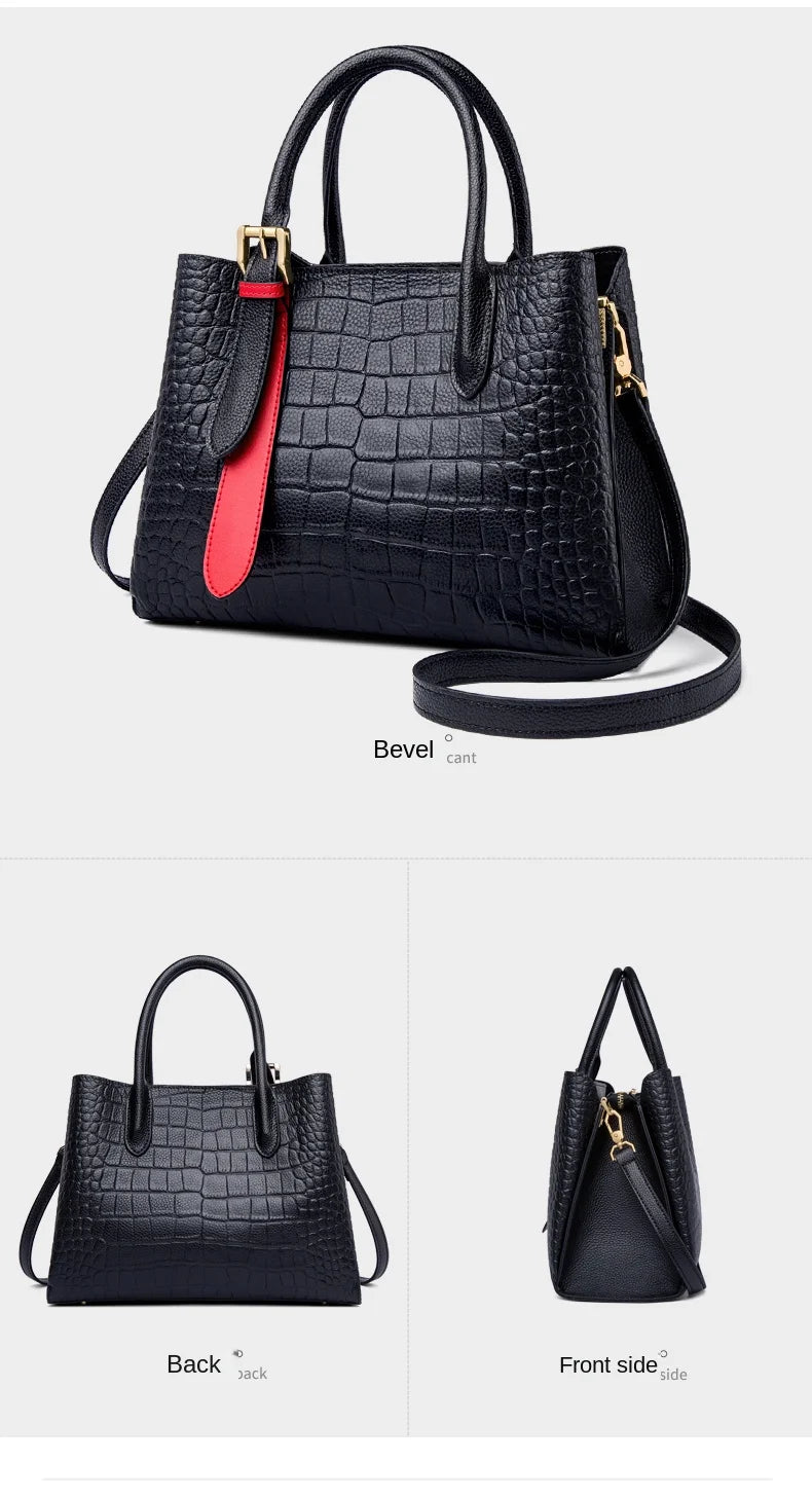 Women`s crocodile pattern sewing shoulder bag  European and American retro designer messenger bag  Simple large capacity handbag