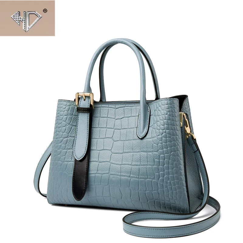 Women`s crocodile pattern sewing shoulder bag  European and American retro designer messenger bag  Simple large capacity handbag